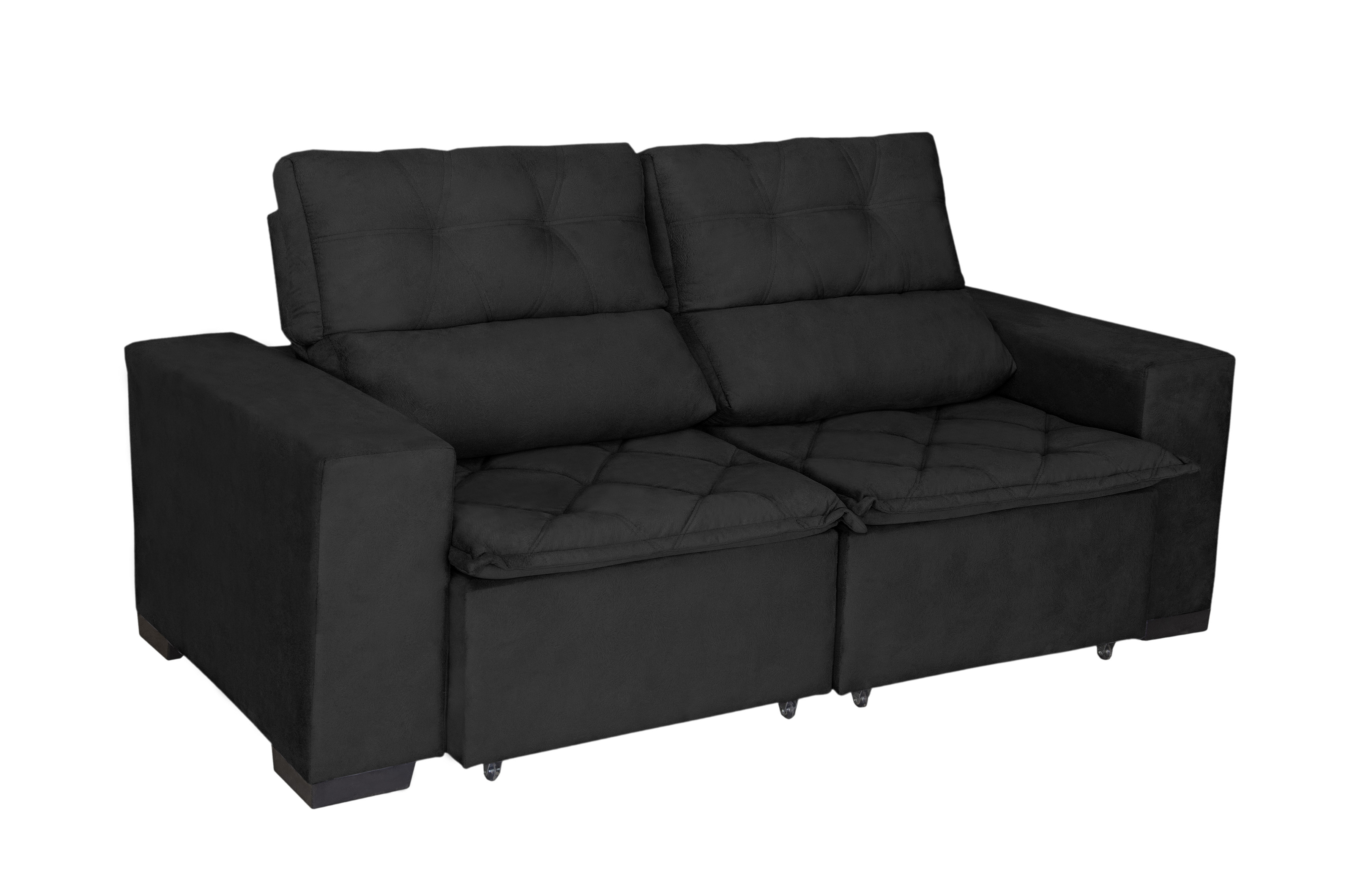 Sofá Soft Slim 2 Lugares (L: 1,50m) Retrátil e Reclinável Suede Preto  