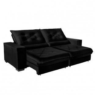 Sofá Vegas Retrátil e Reclinável Molas Ensacadas e Pillow Top 2,70mts Pluma Preto